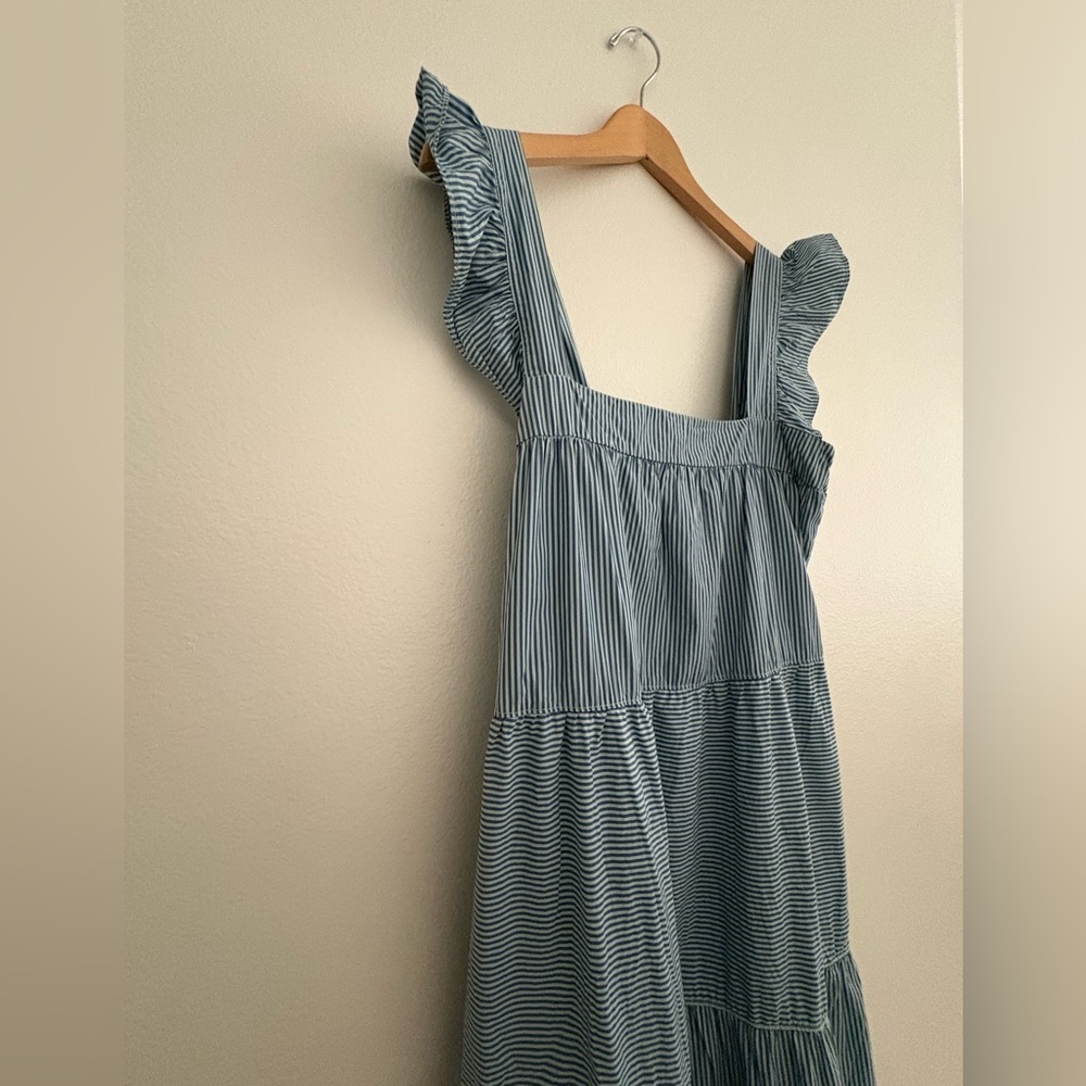 Nation LTD Los Angeles Camille Blue Striped Sundress M Flutter Sleeve Midi Dress - Picture 5 of 14